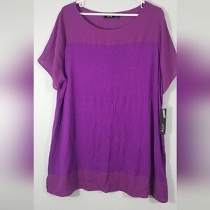 Apt 9 Two-Tone Purple Sheer Blouse. NWT. Rhinestone Studded. Plus Size 1X.
